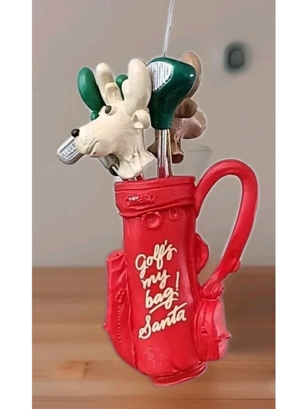 Vtg Christmas Ornament 1990 HMK Golfing Golf Clubs Reindeer Golf's My Bag Santa